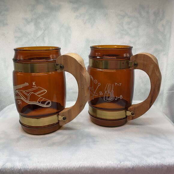 VTG Siesta Ware Amber Brown Cowboy Barrel Beer Mug Wood Handle 2 - Picture 7 of 14